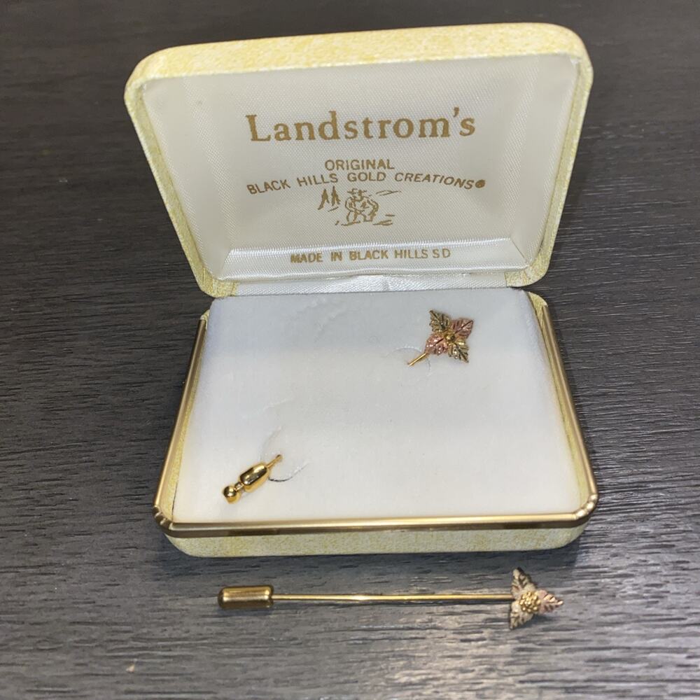 2 Vintage Landstroms Original Black Hills Gold Creations Stick Pin 10/12k Tie
